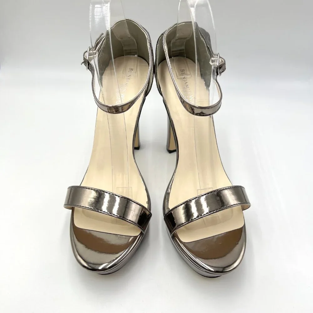 Touch Ups Womens 10M‎ Metallic Silver Pewter Platform Dress Sandals Heels Shoes